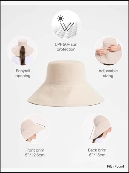 Ultra-Wide Cotton Linen Sun Hat UPF 50+ Packable Adjustable Ponytail Hole main image 5